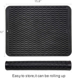 ZLR 2 Pcs Silicone Dish Drying Mat & Heat Resistant Trivet (12" x 16") - Waterproof Counter Protector for Coffee Maker - Non-Slip, BPA Free Kitchen Pad, Easy Clean Dishwasher Safe (Black)