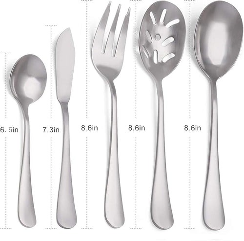 5-Piece 18/0 Stainless Steel Serving Set, sharecook Large Hostess Set with Round Edge, Mirror Finished,Dishwasher Safe