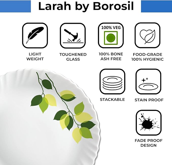 Borosil Gourmet Dinnerware Set For 6, 19 Pieces, White Dinner Plates and Bowls Sets, Chip Resistant Tempered Opal Glass, Stain Resistant, Dishwasher & Microwave Safe Dinner Set For Gifting, Serves 6