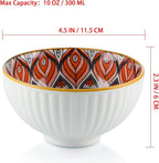 Ceramic Rice Bowls 10 oz, Bohemian Style Bowl Gift Set, Assorted Dinnerware Serving Bowls for Cereal, Soup, Dessert, Snack, Fruit, Salsa, Pack of 6 (Geometric Pattern)