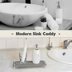 Kitchen Sink Caddy Water Absorbing Stone Tray For Sink, Diatomite Bathroom Countertop Tray Organizer, Faucet Stone Drying Mat Coaster Soap Dish Sponge Dispenser Holder (Grey)