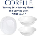 Corelle 12-1/4-Inch Serving Platter, Winter Frost White - 2-Pack with 2-Quart Serving Bowl, Winter Frost White 2PK - Set of 4