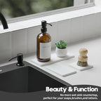 Razborci 3PCS Bathroom Sink Vanity Trays, Quick Stone Drying Mat Dish Soap Dispenser Sponge Holder for Kitchen Counter, Diatomaceous Earth Water Absorbing Caddy Organizer, White