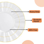 175PCS Gold and White Plastic Dinnerware Set, Plastic Party Plates for 25 Guests, 50 Disposable Plates, 25 Heavy Duty Silverware, 25 Cups, 25 Napkins for Party and Wedding