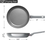 Sanho 12 Inch Nonstick Frying Pan, PFAS & PFOA Free Ceramic Coating, Induction Compatible Cookware, Stay-Cool Bakelite Handle, Gray
