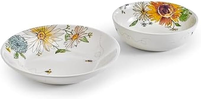Fitz and Floyd Emi's Garden Floral Set of 2 Serving Bowls, 10.5 Inch, 8.5 Inch