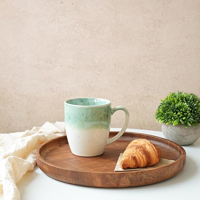 Bosmarlin Ceramic Coffee Mug Set of 4, 17 Oz, 4 Colors to Choose, Tea Cups, Dishwasher and Microwave Safe, Reactive Glaze (Green)