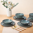 AmorArc Ceramic Dinnerware Sets,Handmade Reactive Glaze Stoneware Plates and Bowls Sets,Highly Scratch Resistant | Dishwasher & Microwave Safe Dishes Set,Service for 6 (18pc)