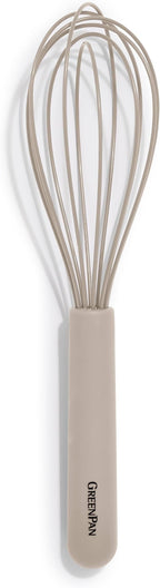 GreenPan Silicone Whisk, Mixing Blending Beating Stirring Cooking Kitchen Utensil, Flexible Rubber Nonstick Cookware, Rigid Steel Core, Heat-Resistant, Anti-Slip Handle BPA-Free Dishwasher Safe, Taupe