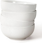 Artena Ceramic Cereal Bowls 26 oz, Embossment Soup Bowls Set of 4, White Salad Bowl for Kitchen, Dinner, Breakfast, Oatmeal, Rice, Pasta, Dishwasher Microwave Safe Bowls (Stripes)