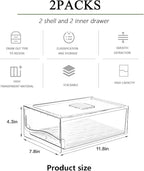 bealy 2 Pack Large Capacity Refrigerator Organizer and Storage, Fruit Storage Containers,Stackable Storage Containers for Drinks, Meat,Vegetable,Produce,Kitchen, Barbecue Shop, Restaurant, BPA-Free
