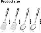 Stainless Steel Cooking Spoon Set, Heavy-Duty Thickened Cooking Utensils – Solid & Slotted Turner, Solid & Slotted Spoon, Metal Spatula Set for Kitchen