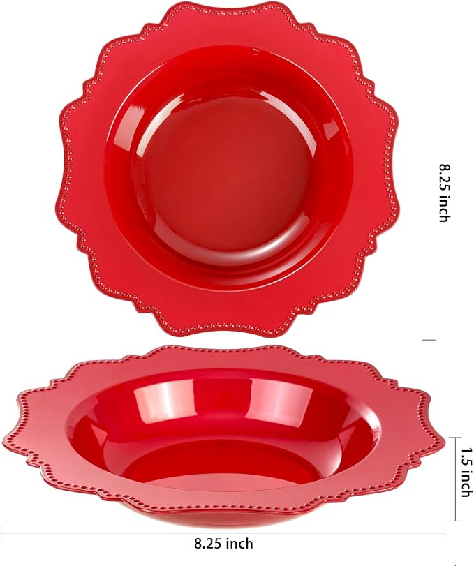 COLOSUS Red Christmas Plastic Party Bowls (60 Pack) 12 Oz Disposable Soup/Salad Bowl, Fancy Shatterproof Dinnerware for Catering, Holidays, Weddings, and Everyday Use,Easter Day