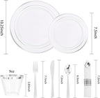DaYammi 210PCS Silver Plastic Dinnerware Set for 30 Guests, Fancy Disposable Plates for Party, Include: 30 Dinner Plates, 30 Dessert Plates, 30 Pre Rolled Napkins with Silver Silverware, 30 Cups