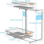 Merrylun Under Sink Organizers,5 Adjustable Height，Metal Pull Out Under Sink Organizers and Storage Shelves with Sliding Drawer, White 1pack（Hight 13.6″-16.9″）