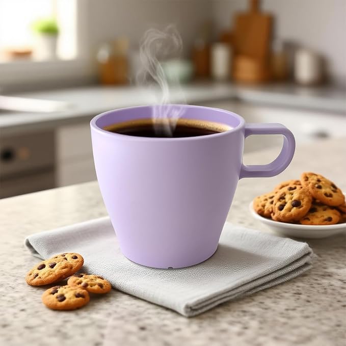 10 oz Coffee Cups Eco-Friendly, Shatter-Resistant Mug with Hanging Ears | Thickened Porcelain-Like Material | Suitable for Both Commercial and Home use(6-pack) (Purple)