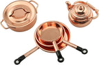 TAODAN Dollhouse Kitchen Cookware 1/12 Scale Miniatures Metal Frying Pans, Kettle, Copper Pots with Lids for Dollhouse Kitchen Accessories Christmas Birthday Gift Miniature Stovetop Cookware