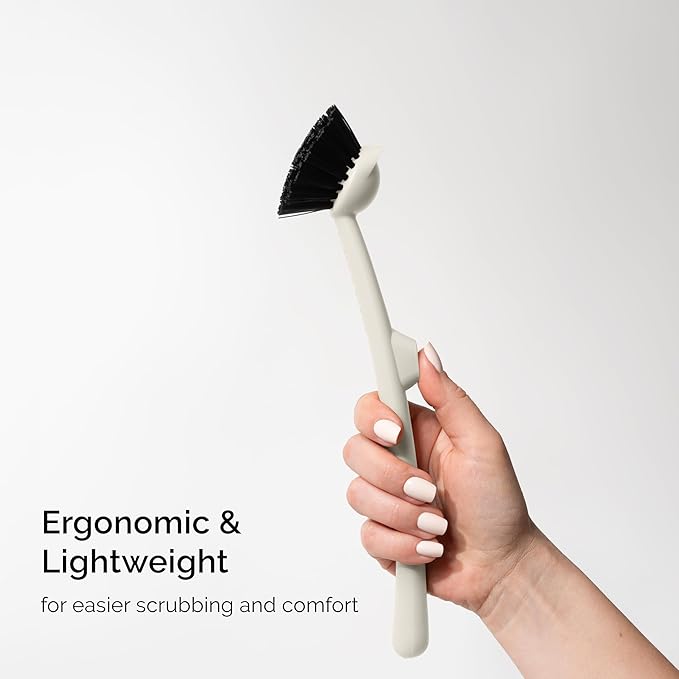 Earth & Mango Magnetic Dish Brush & Scraper, Snaps to Sink, Non-Scratch, Dishwasher Safe, Dish Scrubber – Warm Sand Beige