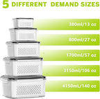 5 Pack Fruit Storage Containers for Fridge, Plastic Fruit Containers for Fridge with Removable Colanders, Leakproof Fridge Organizers and Storage for Berry Vegetable Salad Lettuce Meat Food