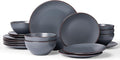 Famiware Venus Plates and Bowls Sets, 18 Pieces Stoneware Speckled Dishes Dinnerware Set for 6, Matte Charcoal - Microwave & Dishwasher Safe, Modern Minimalist, for Everyday Meals & Formal Dining