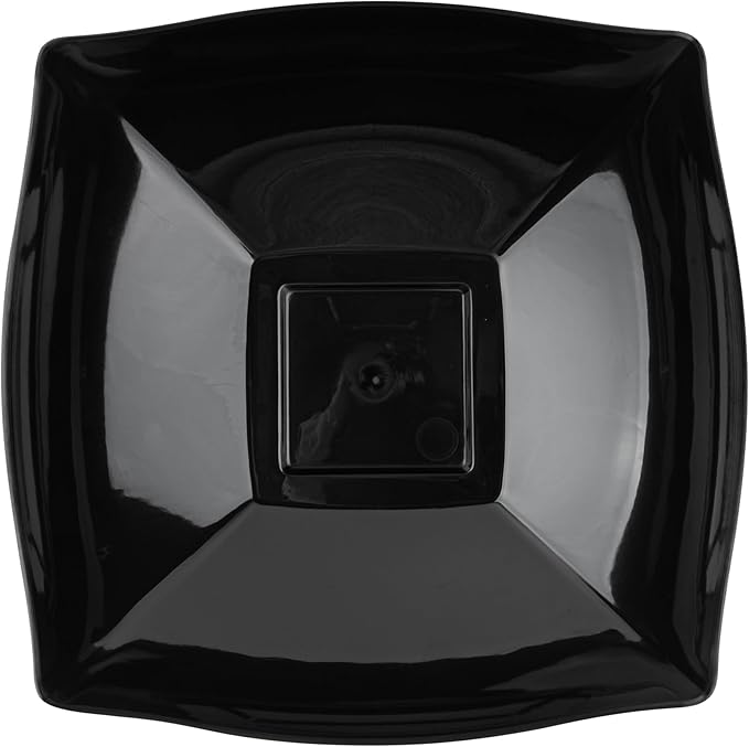 Restaurantware Moderna 32 Ounce Fancy Plastic Bowls 10 Square Disposable Salad Bowls - Durable Heavy-duty Black Plastic Bowls For Warm And Cold Foods