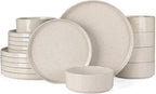Famiware Nebula Plates and Bowls Sets, 18 Pieces Dinnerware Sets, Dishes Set for 6, Creamy White with Colorful Speckles