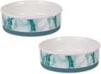 Bone Dry Ceramic Marble Non-Slip Pet Bowls, Dishwasher Safe, Large Set, 7.5x2.4, Teal, 2 Count