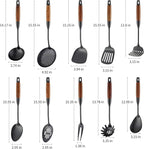 Stainless Steel Kitchen Utensils Set with Wood Handle, 18/10 Metal Cooking Utensils Set, 10 Piece - Spatula, Spoon, Ladle, Skimmer, Slotted Turners, Pasta,Turner, Ladl, Fork