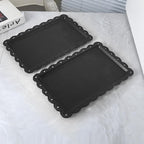 Set of 6 Plastic Serving Trays Food Tray - 14" x 9" Rectangle Serving Platter for Halloween Party Cafeteria Kitchen Restaurant, Small Flat Trays for Dessert Fruit Cookie Snack (6, Black)