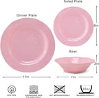 LEHAHA Pink Dishes Melamine Dinnerware Sets, 12 Piece Kitchen Plates and Bowls Dinnerware Sets, Lightweight, BPA free Melamine Dishes for Girls, Valentine's Day, Mother's Day.