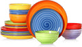 Selamica Ceramic Plates and Bowls Sets,18 Pieces Dinnerware Sets for 6,Dishwasher & Microwave Safe dish set,Family & Holiday Dining, Dopamine