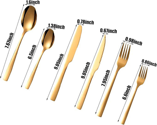 48-PieceGrade Gold Silverware Set, Stainless Steel Flatware Set for 8 - Service for 8 Includes Knives, Forks, Spoons & Teaspoons, Mirror Polished, Dishwasher Safe