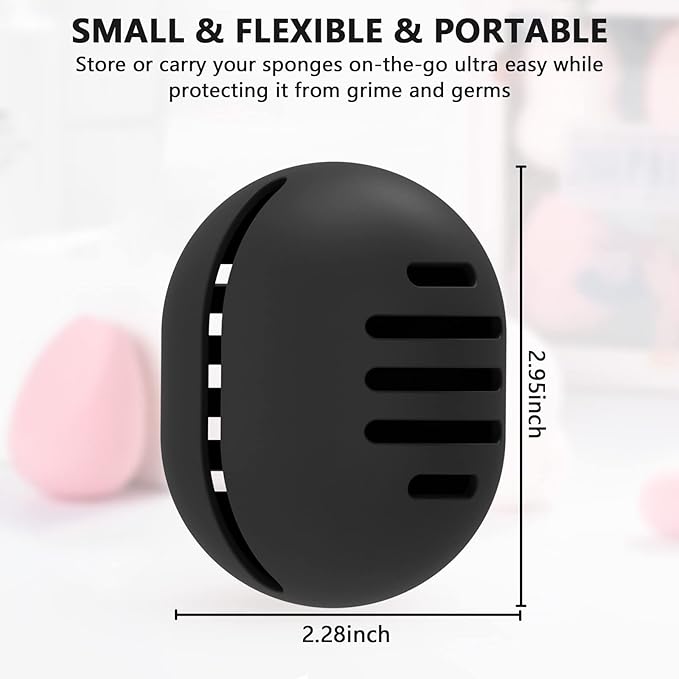 Fauxomor Makeup Sponge Holder,Double-sided 5-line Vented Silicone Beauty Make Up Blender Case for Travel,Shatterproof Make-Up Sponge Travel Case for All Sponges Reuse Easy Carry,Black
