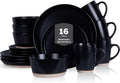 Stone Lain Jules Stoneware 16-Piece Dinnerware Set, Plates and Bowls, Service for 4, Black, Microwave & Dishwasher Safe