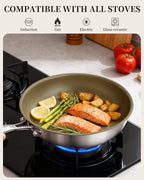 Nonstick Frying Pan Skillet 11inch, 18/10 Stainless Steel Pan, Titanium Pan with Cool Touch Handle, Non Stick Pan, PTFE & PFOA Free, Dishwasher & Oven Safe, Compatible with All Cooktops