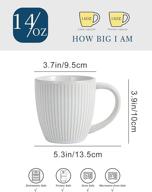 14 oz Embossed Ceramic Coffee Mugs - Set of 6, Artisan Textured Ceramic Coffee Mugs,Lead-Free Microwave & Dishwasher Safe,Coffee Cups for Wedding Housewarming Coffee Lovers