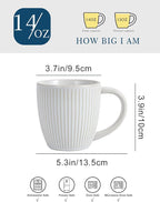 14 oz Embossed Ceramic Coffee Mugs - Set of 4, Artisan Textured Large Coffee Cups for Home & Office,Lead-Free Microwave & Dishwasher Safe,Coffee Cups for Wedding Housewarming Coffee Lovers