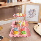 2 Pack of Plastic Square Dessert Cupcake Stand, 3 Tier Cup Cake Holder Tower for Tea Party/Birthday/Wedding, Plastic Tiered Serving Tray (Pink)