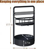 JEESA Rotating Spice Rack with Paper Towel Holder, 2 Tier Lazy Susan for Spices, Sturdy Iron Seasoning Organizer for Kitchen Countertop, Black
