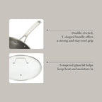 Martha Stewart Badgley Hybrid Nonstick 12 Inch TriPly Stainless Steel Large Fry Pan With Lid & Stay Cool Handle - Laser Etched Non-Toxic Perfect Sear Nonstick Skillet - Dishwasher and Induction Safe