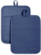 KitchenAid Ribbed Soft Silicone Pot Holder 2-Pack Set, Blue Willow, 7"x9"
