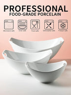 Gomakren Serving Bowls with Handles, Serving Dishes, Porcelain Salad Bowls Mixing Bowl for Entertaining, Nesting Bowl Set of 3, Microwave Dishwasher Safe, 15/28/47 oz, White