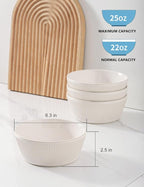 UBEE Ceramic Soup Bowls Set of 4, 6.3 inch Cereal Bowls, Microwave Safe Serving Bowls for Oatmeal, Soup, Pasta, Ramen, Dessert, Fruit, For Breakfast, Lunch and Dinner, White