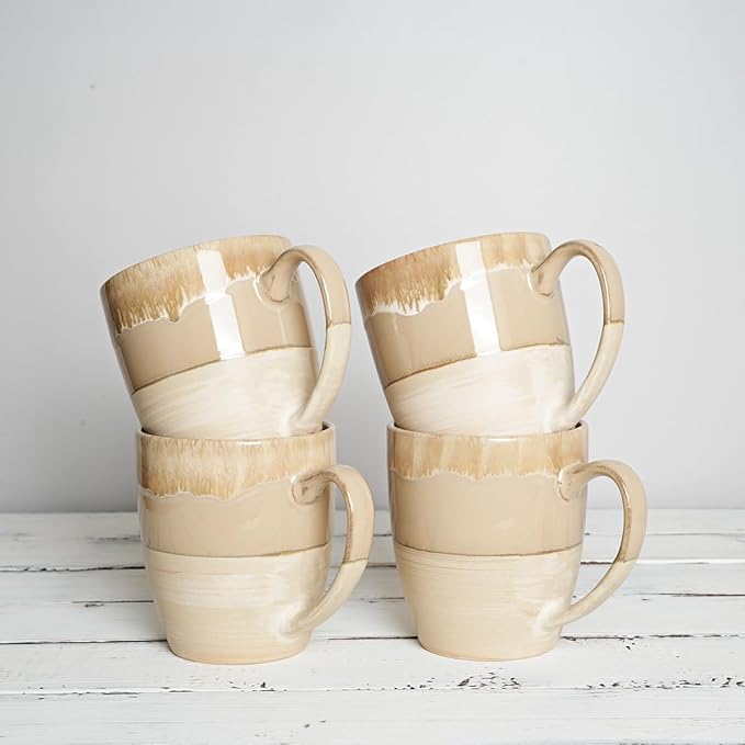 Bosmarlin Ceramic Coffee Mug Set of 4, 17 Oz, 5 Colors to Choose, Tea Cups, Dishwasher and Microwave Safe, Reactive Glaze (Brown Grey)