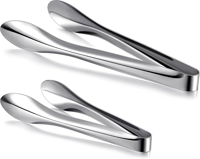 2 Pack Polished Stainless Steel Serving Tongs 9 and 12 Inch Metal Food Silver Tong for Buffet Salad BBQ Grilling Heavy Duty Kitchen Utensils for Cooking Catering Wedding Party