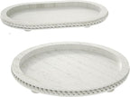 Urban Deco Wooden Tiered Tray, Oval and Round Tray Set of 2, Farmhouse Vintage Decorative Tray Stand for Coffee Table, White Serving Tray for Living Room Kitchen Home Decor - 1 Set