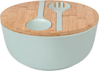 LOVYANXUE Bamboo Fiber Salad Bowl with Servers Set Large 9.8inches Nature Bamboo Mixing Bowl with Servers with Lid Spoon and Fork for Fruits,Salads and Vegetables