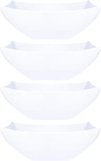 PLASTICPRO Disposable Square Serving Bowls, Party Snack or Salad Bowl, Plastic Clear or White Pack of 4 (16 OUNCE, White)