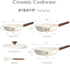 CAROTE Nonstick Frying Pans Skillets, Ceramic Coating Non-Stick Frying Pans Set, 5 PCS, Non-toxic Healthy & PFOA Free, Induction Compatible, 8+9.5+11 Inch with Colander Lid and Spatula, Cream White