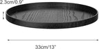 Round Solid Wood Serving Tray Extra Large Tea Coffee Snack Food Meals Serving Plate Non-Slip Kitchen Party Bar Server Ottoman Tray Breakfast Tray with Raised Edges (13inch/33cm) Black